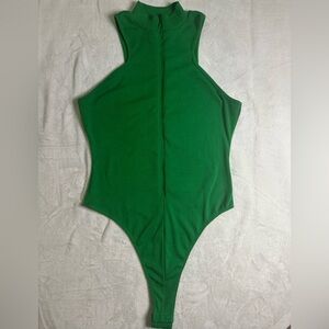 Fashion Nova Green Ribbed Zip Front Bodysuit Size 2X